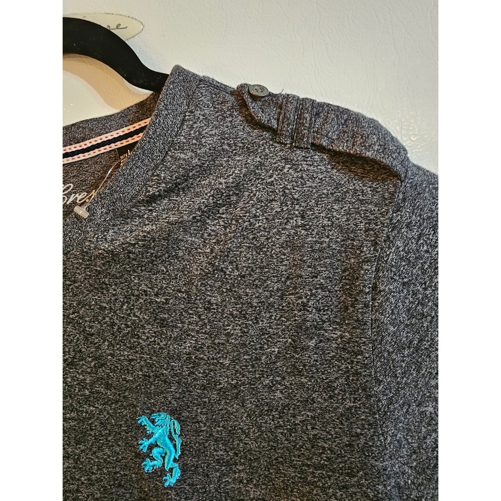 Lions Crest English Laundry‎ Mens Gray V-Neck T-Shirt Epaulettes TT9IX99LC L - Picture 4 of 7